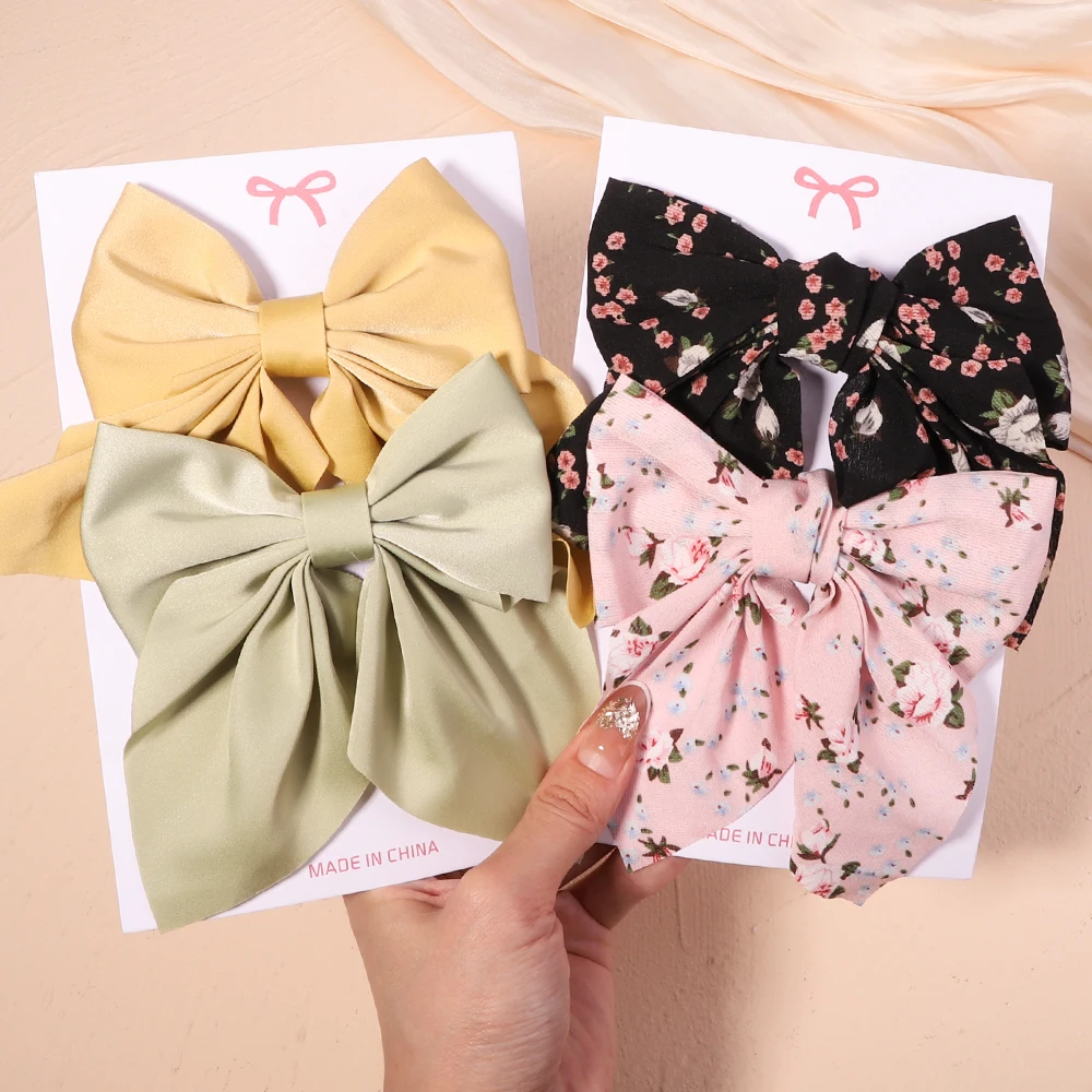 

2Pcs/Set Polka Dot Floral Print Hair Clips For Women Girls Daisy Bow Hairpins Pastoral Retro Style Big Bowknot Hair Accessories