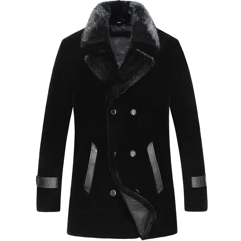 

Jakcet Men Winter 100% Real Sheep Shearing Jacket Male Warm Black Wool Jakcets Man Casual Manteau Homme SQQ814