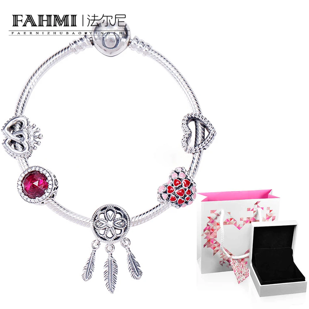 

FAHMI 100% 925 Sterling Silver 1:1 Love Eternal Dream Catcher Series Colorful Dreams DIY Beaded Bracelet Set D5907776 Gift Box