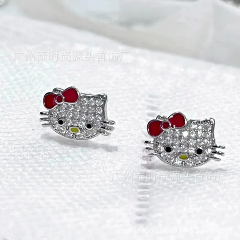 

Kawaii Sanrioed Hello Kitty простые, милые и милые серьги-гвоздики КТ, эпоксидные и технические игрушки для девочек
