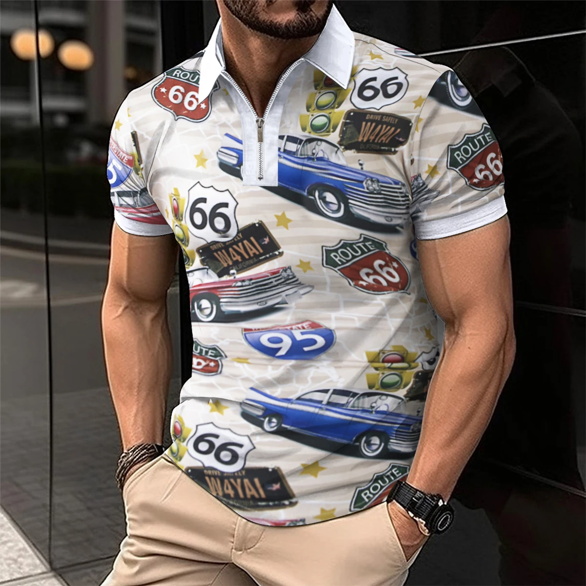 

Summer Men's Polo Shirt Printed Short Sleeve T-Shirt Men's Breathable Top Zipper Lapel Street Fashion POLO Shirt