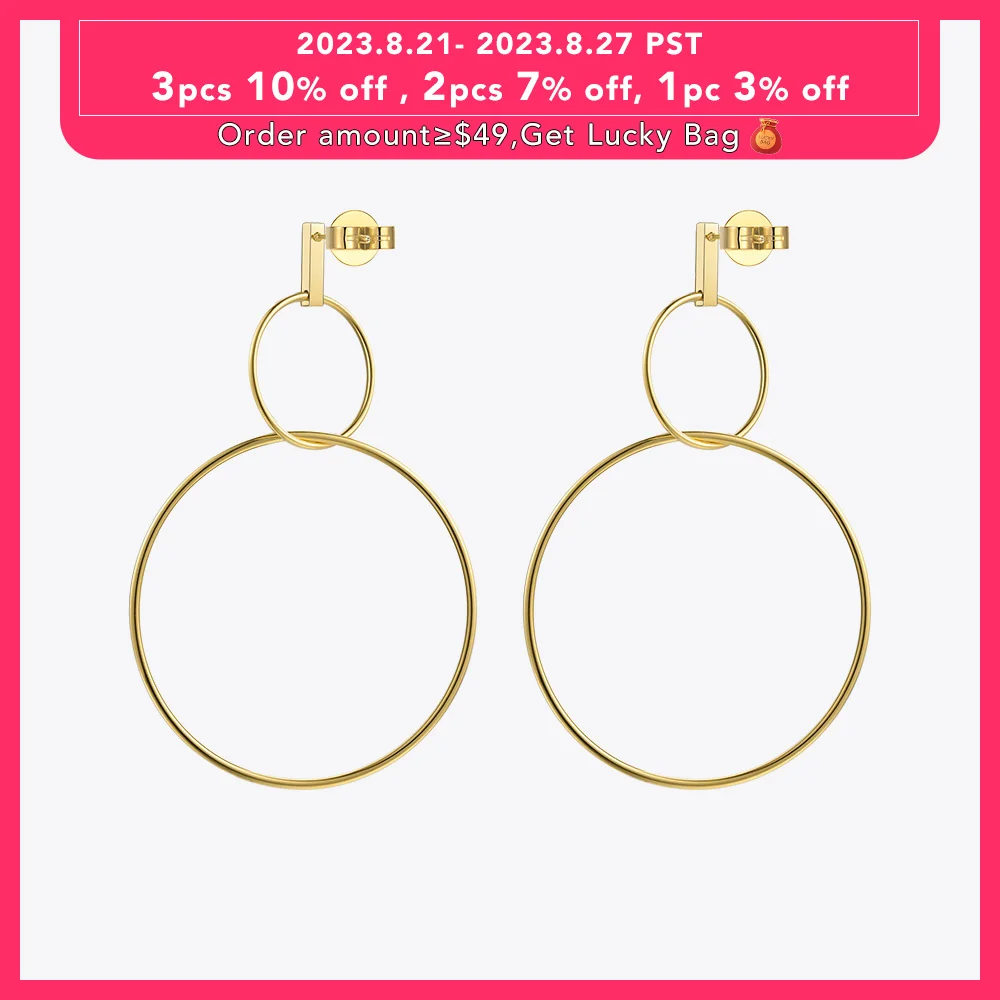 

Enfashion Jewelry Geometric Circle Line Dangle Earrings Gold color Stainless steel Long Drop Earrings For Women Earings EEF1017