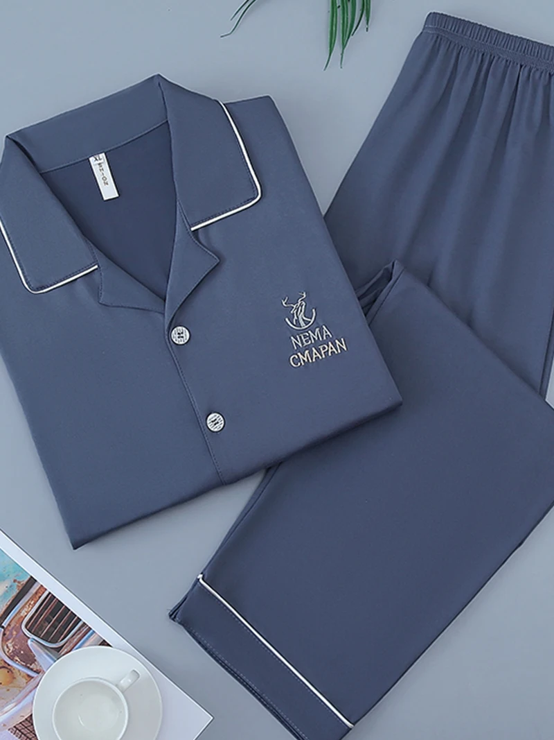 Men's Pajamas Spring and Autumn Long sleeve Cotton Youth Thin Loose Boys Plus size Casual Home Wear Set