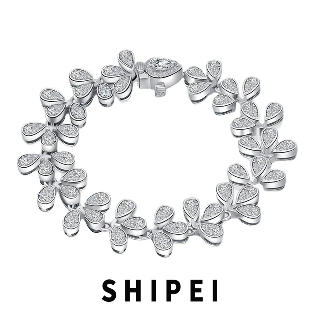 

SHIPEI Luxury Solid 925 Sterling Silver White Sapphire Gemstone Bracelet Bangle Wedding Engagement Jewelry for Women Wholesale