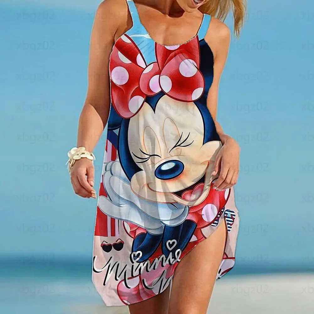 

Elegant Dresses for Women Minnie Mouse 2022 Loose Women's Dress Disney Summer Woman Sleeveless Free Shipping Mickey Boho Cartoon