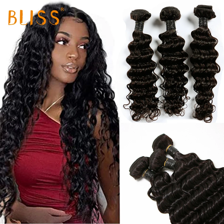 Bliss Curly Water Wave Hair Bundles with Closure Brazilian Curly Hair Weaves 8-24