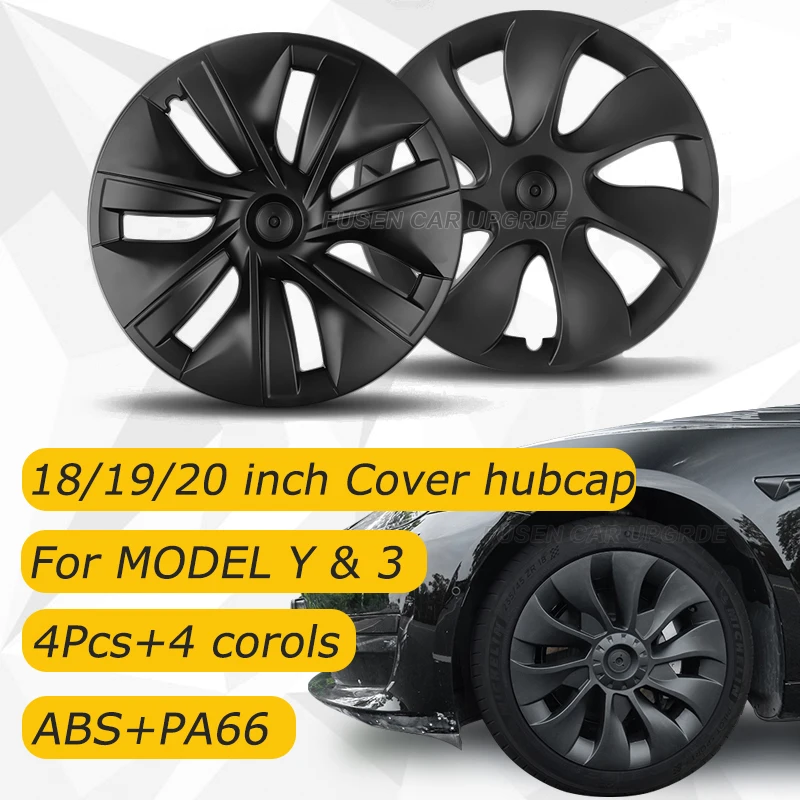 

4pcs Car Wheel Cap Cover Trim Protector Carbon Fiber Replacement Hubcaps 19 20 Inch For Tesla Model Y 18inch Model 3 Accessories