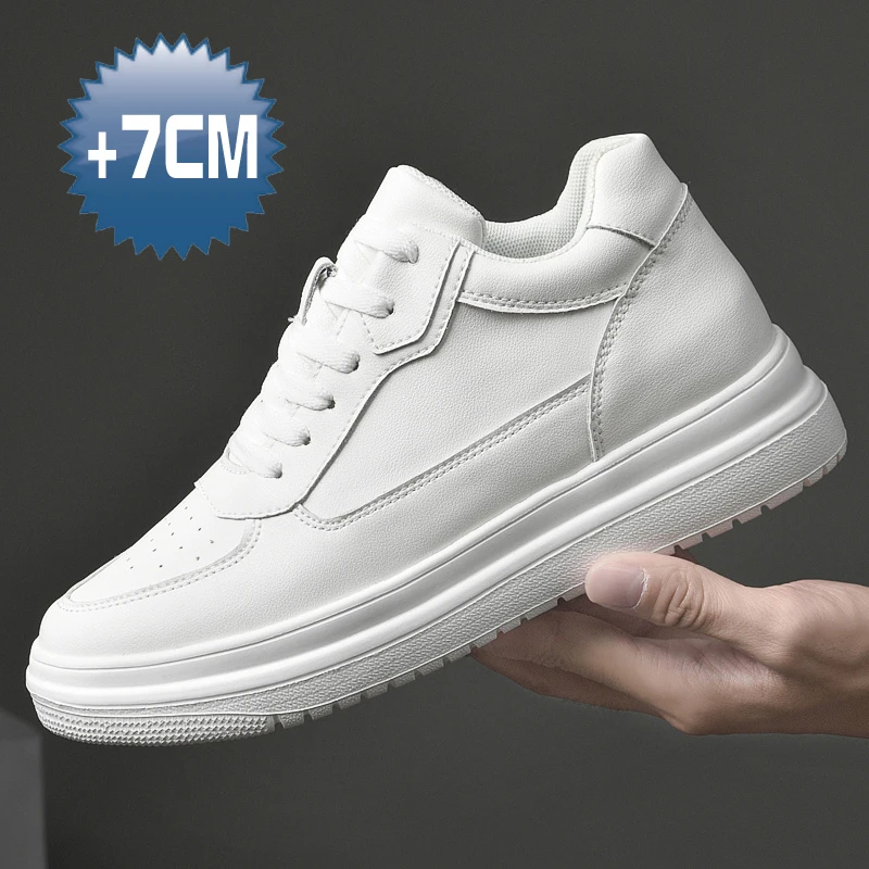 Белые повседневные мужские туфли-лифты с внутренней стороны увеличивающие рост 7