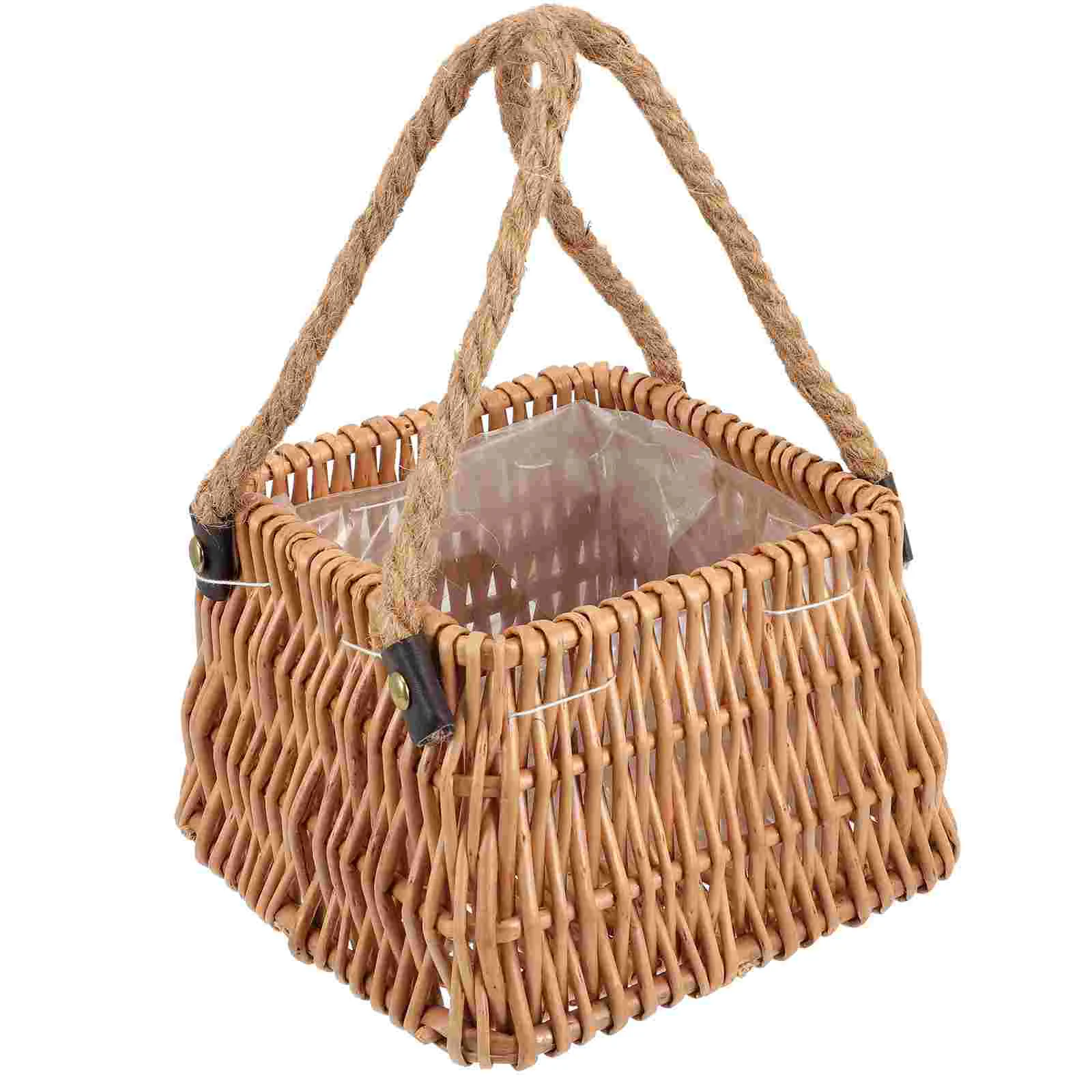 

Basket Flower Woven Rattan Garden Storage Candy Wicker Border Fence Picnic Bamboofarmhouse Handle Hand Vase Bin Sundries Weaving