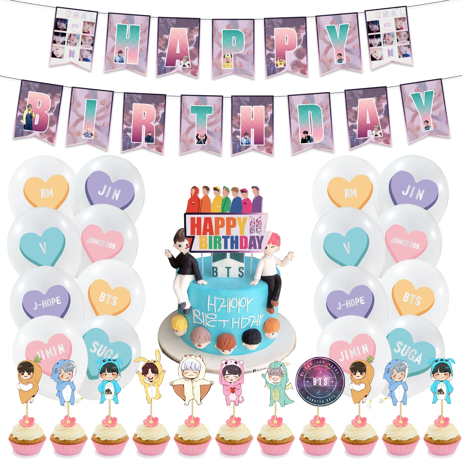 

Bangtan Boys Birthday Party Decorations Balloons Happy Birthday Banner Cake Topper Baby Shower Decor Kids Favors