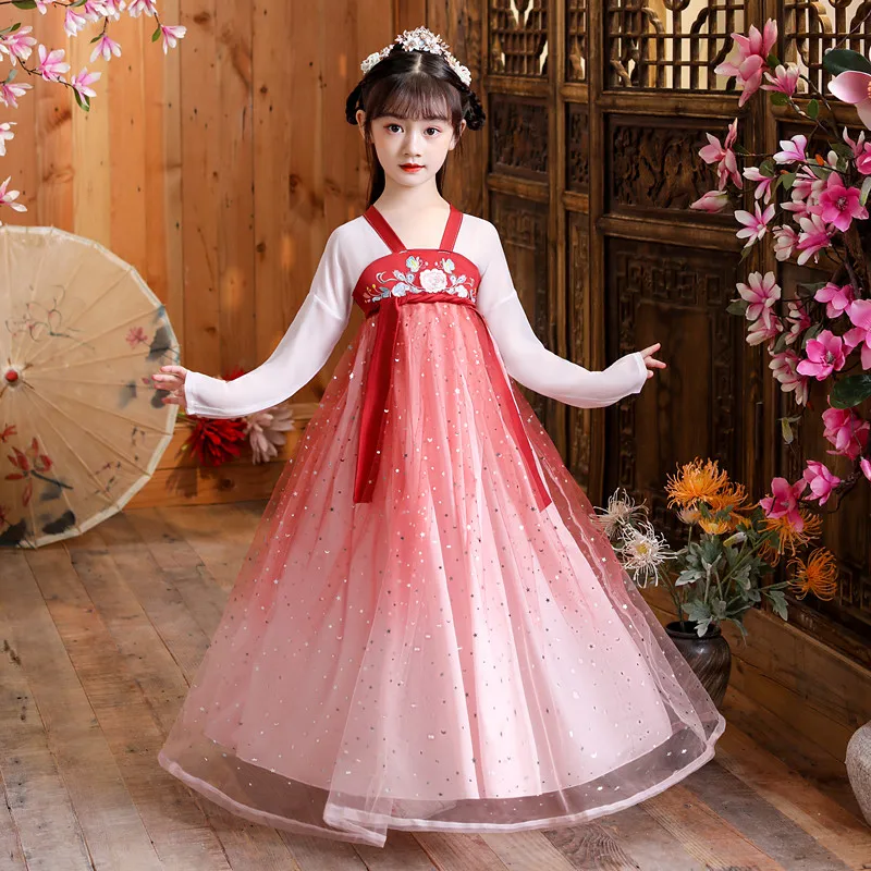 

Chinese Style Children Hanfu Dresses for Girls Princess Cosplay Dress Red Blue Kids Folk Dance Costumes Photography Clothing