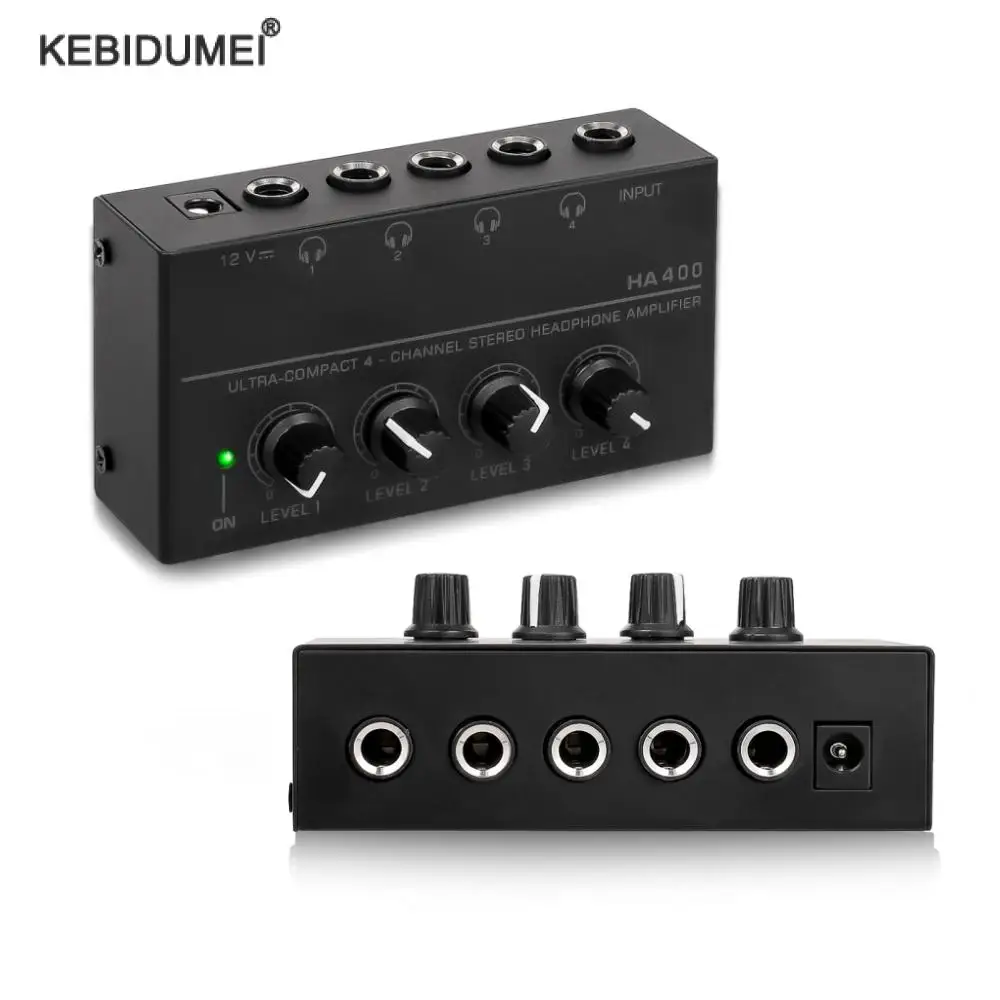 Ultra-Compact 4 Channels Headphone Amplifier HA400  Audio Stereo Amp Amplifier with EU Adapter for Music Mixer Recording