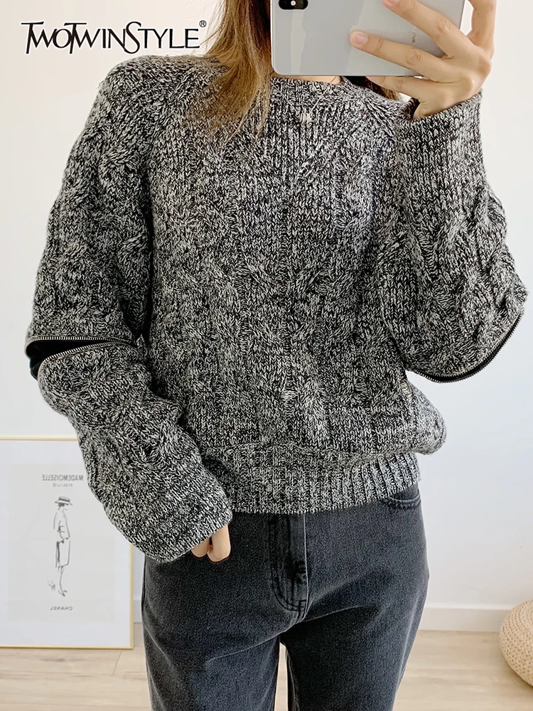 

Женский свитер с круглым вырезом TWOTWINSTYLE, Осенний трикотажный Свободный пуловер с длинными рукавами, 2022