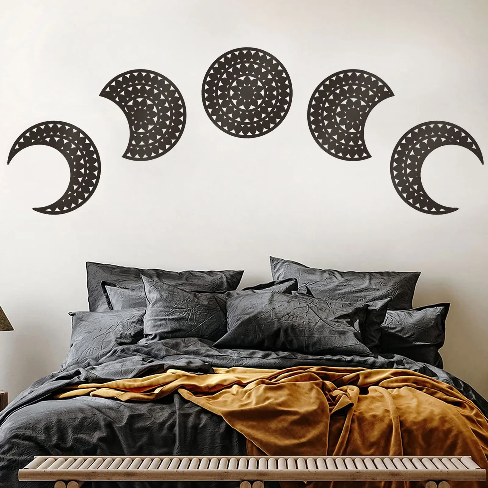 

Moon Phase Boho Wall Decor Scandinavian Style Moon Phase3D Openwork Wooden Carving Wall Hangings For Living Room Bedroom Home