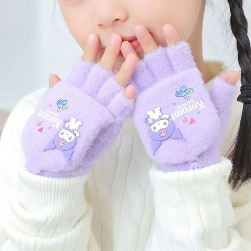 Плюшевые перчатки Sanrio Kuromi My Melody аниме зимний флип-чехол на полпальца удобные