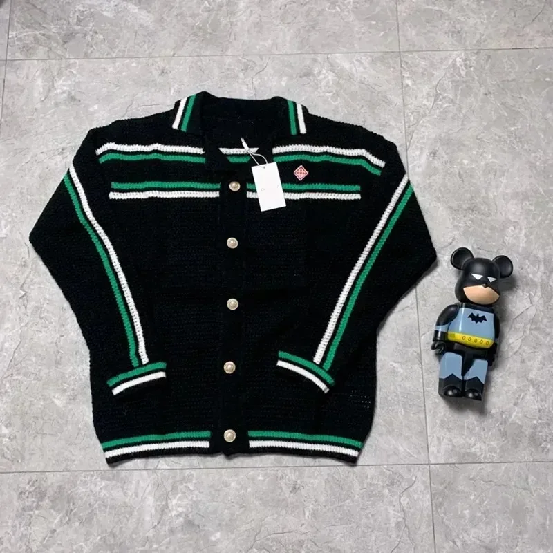 25ss CASA Женские свитера Оранжево-зеленого цвета в полоску с принтом и лацканами