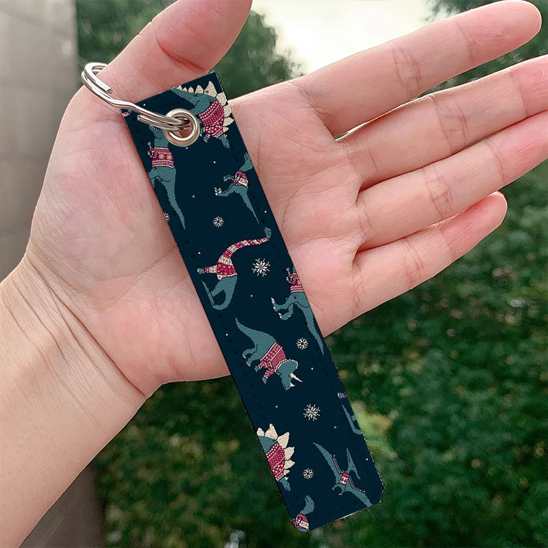 

Fashion Dinos In Sweaters leather motorcycle Key chain Strap Key rings Hanging Holder Bag Wallet Trinket Keychain Hanging Bag