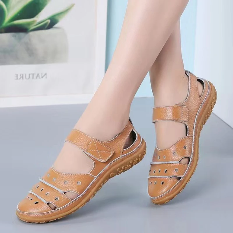 2023 Women Sandals Leather Hollow Out Summer Shoes Ladies Flats Breathable Slip on Loafers Fashion Female Soft Shoes Women Shoes