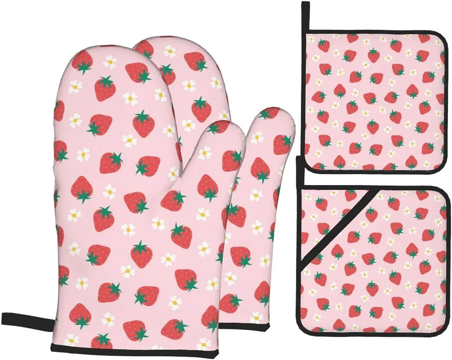 Симпатичные Розовые варежки для духовки с клубничными цветами и горшочком 4