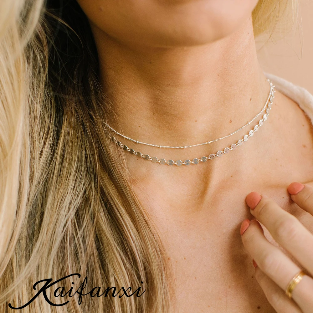 

Kaifanxi Women's 2-Piece Necklace Minimalist Real Titanium Steel 316L Stainless Steel Choker for M