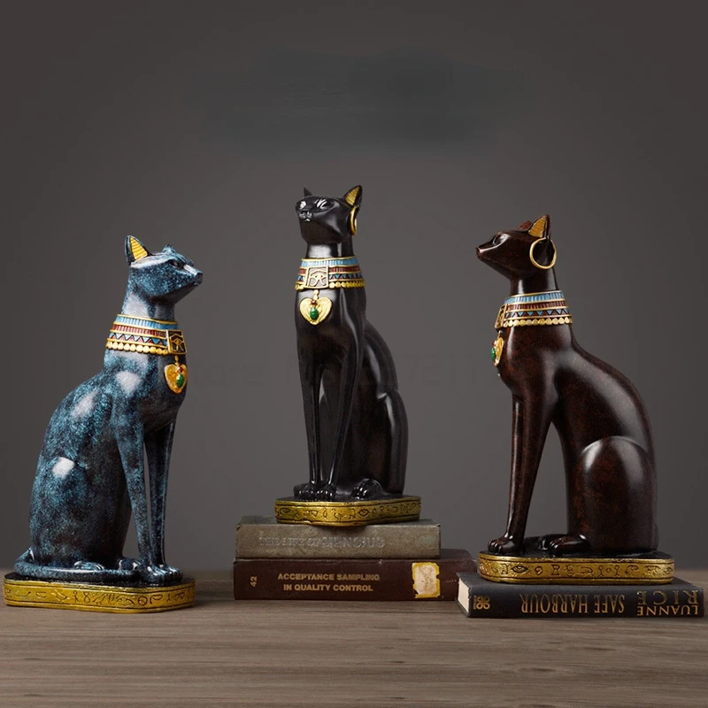 

European-style retro room decor Egyptian cat figurines for interior environmentally friendly resin Animal ornaments hand-carved