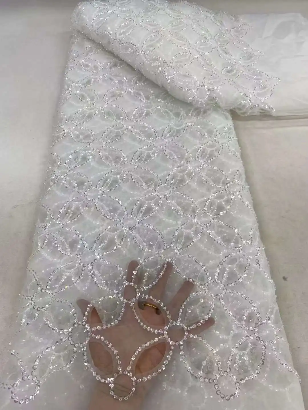 Темно-синяя африканская французская сетчатая тюль с блестками кружевная ткань