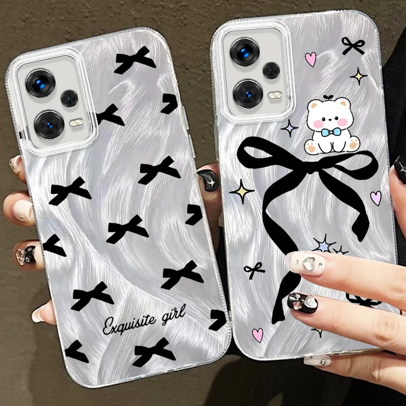 Чехол для телефона с черным бантом и медведем Xiaomi Redmi Note 13 12 11 11S 10 10S 9 9S 8 Pro Plus Max