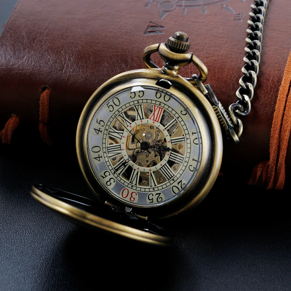 Bronze Engraved Mechanical Pocket Watch High Quality Unisex Necklace Timing Pendant Mens and Women's Pocket Watch Renoj