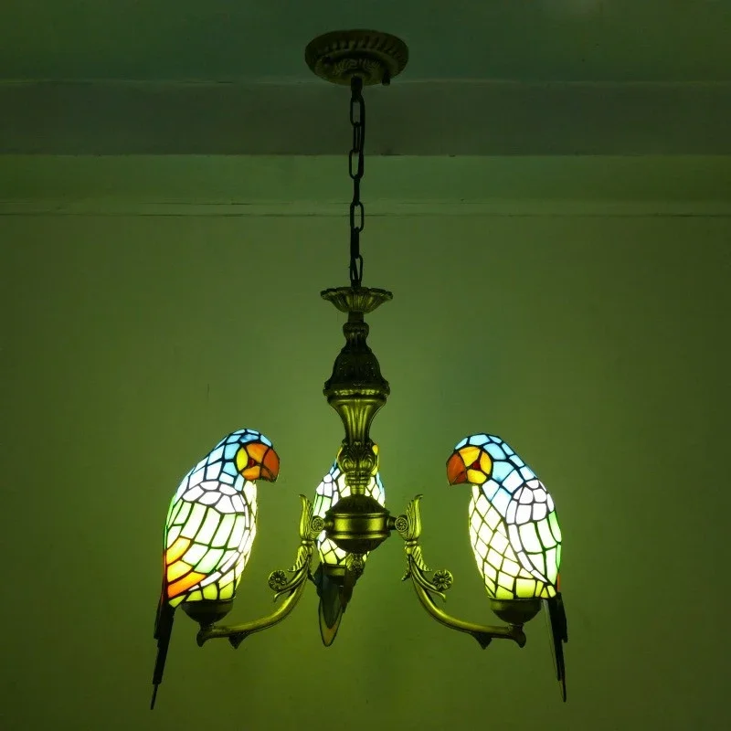 AOSONG Люстра Тиффани в виде попугая винтажном стиле креативный цветной стеклянный