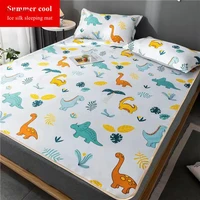 washable summer ice silk bed mat cartoon print adult children cool cozy sleeping mat foldable portable bed protection pad