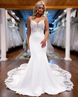 2022 sexy backless mermaid wedding dresses designed spaghetti strap appliques sweep train summer cheap boho garden bridal gown