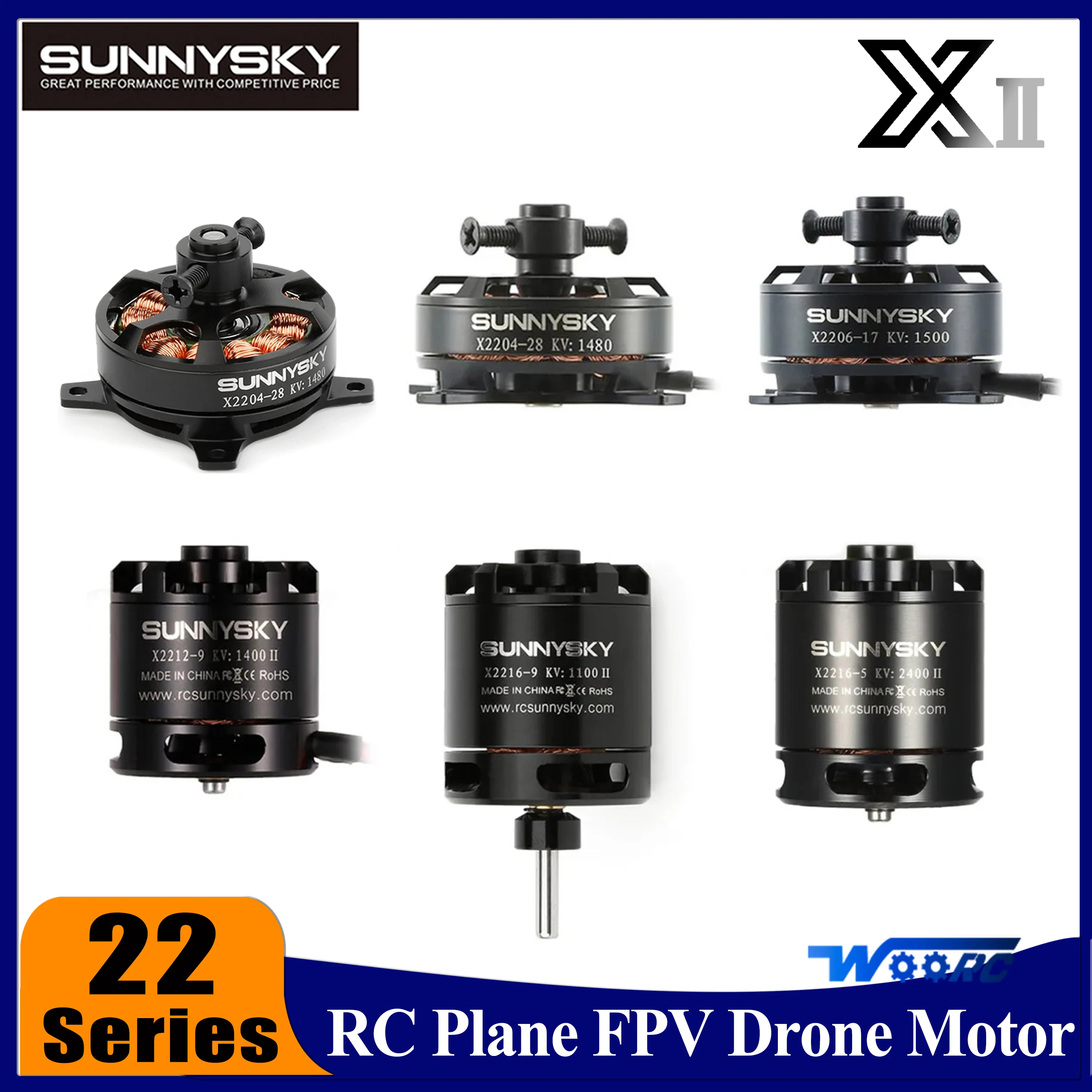 

SUNNYSKY 2204 2206 2208 2212 2216 Brushless Motor for RC Plane FPV Racing Drone Quadcopter Fixed-Wing Multicopter 7inch 9inch