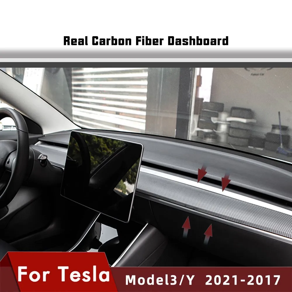 

New For Tesla Model 3 2021 Real Carbon Fibre Car Center Console Trim Model Y Accessories Model Three Tesla Dashboard