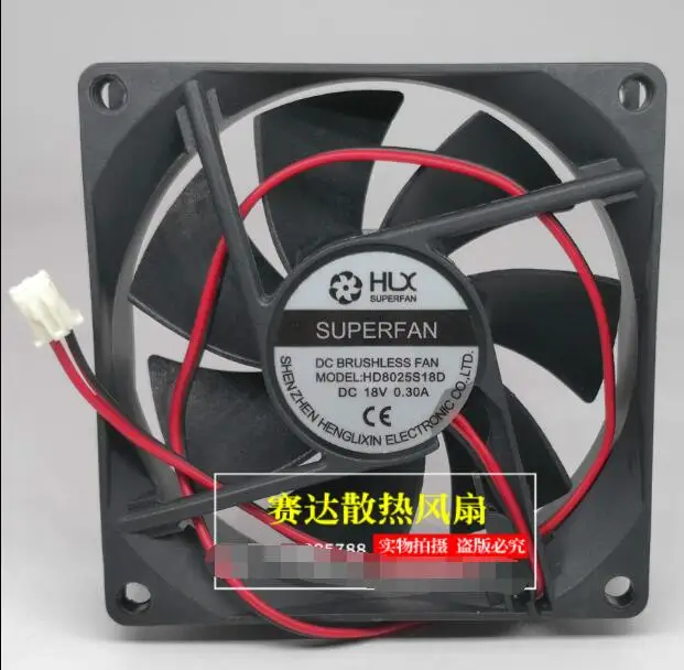 

HLX HD8025S18D DC 18V 0.3A 80x80x25mm 2-Wire Server Cooling Fan