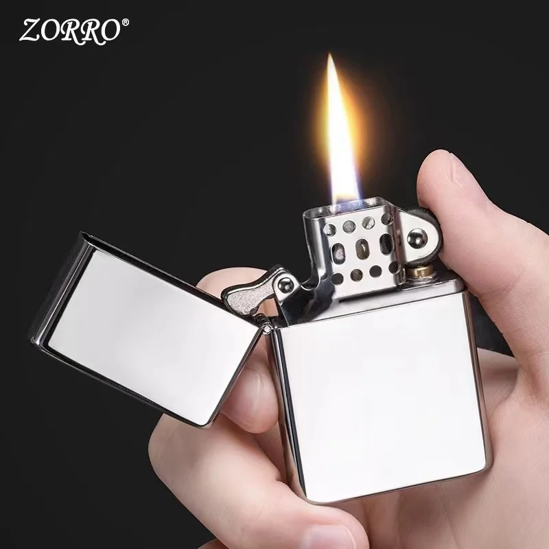 

New Original ZORRO Kerosene Lighter Retro Creative Pure Copper Shell Windproof Brass Cigarette Gasoline Engine Smoking Gift Box