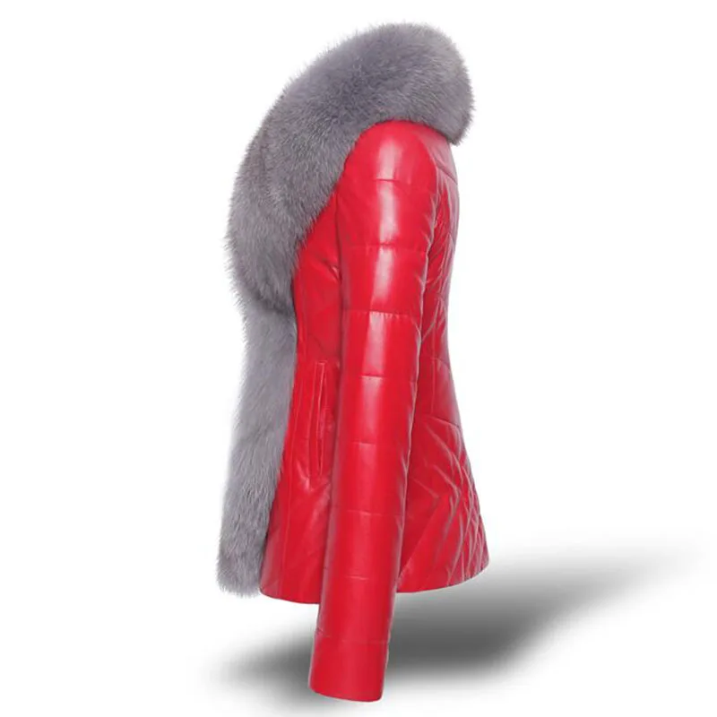 High Quality Fashion Women Motorcycle Leather Jacket Short Faux Fox Fur Collar Slim Thick Warm Coat Overcoat Winter Clothing