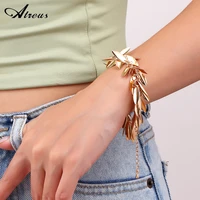 2022 new gold plated leaves bracelet for women hiphop style girls bracelet metal leaf tassel chain bangle fashion charm jewelry