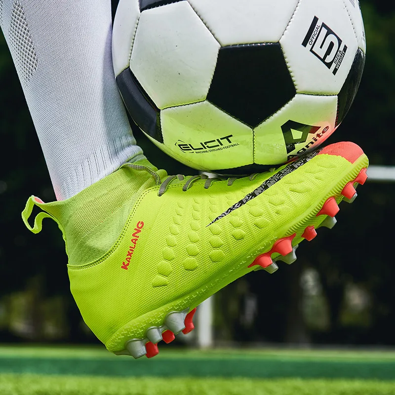 High Quality Yellow Unisex Professional Football Boots for Men Non-Slip FG/TF Soccer Shoes Kids Lace Up Fustal Training Sneaker