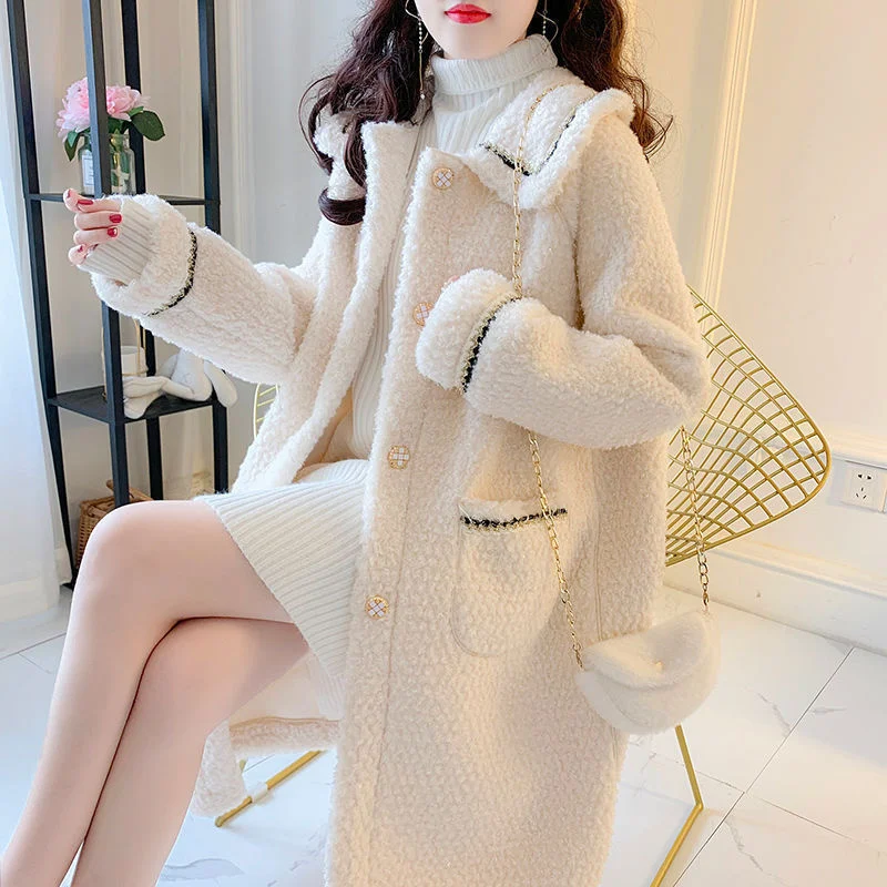 Autumn And Winter fur faux tops Korean Version Medium And Long Lamb Wool Coat Women's Versatile Small Man Wool Coat Trend