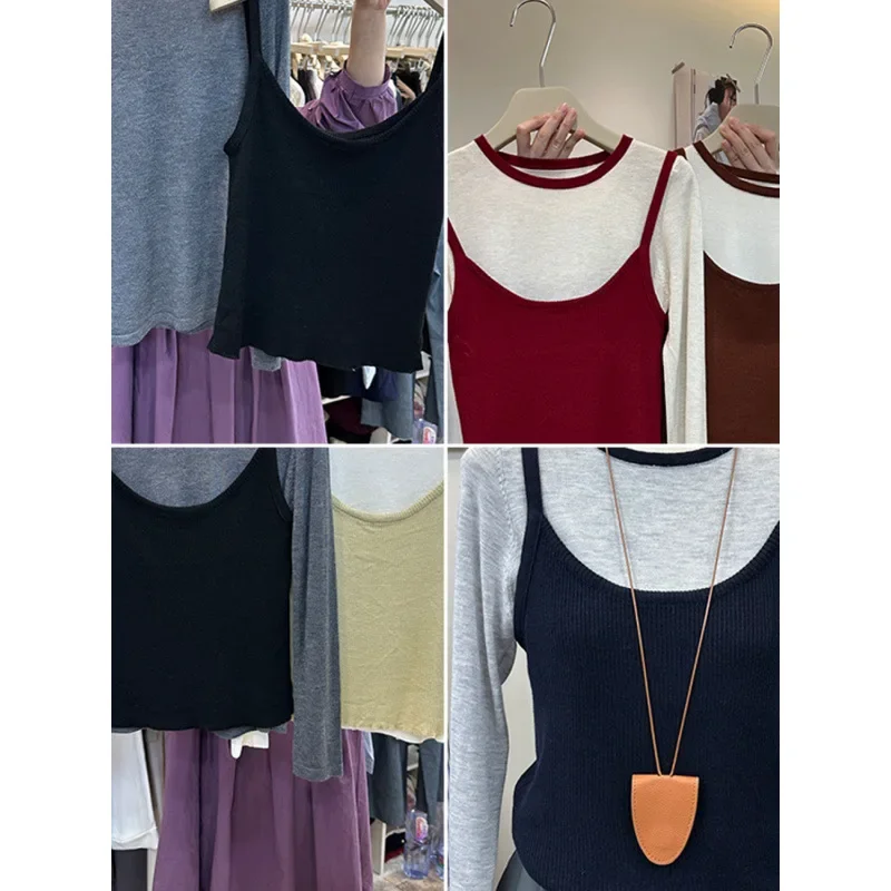 Женский трикотажный топ с круглым вырезом длинным рукавом