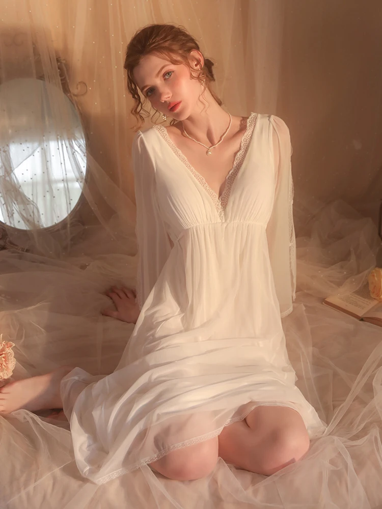 Women Pajamas New Sexy Solid Color Mesh Bra Pad Nightwears for Ladies Backless Long Nightdress Female Nightgown Women Home Wear