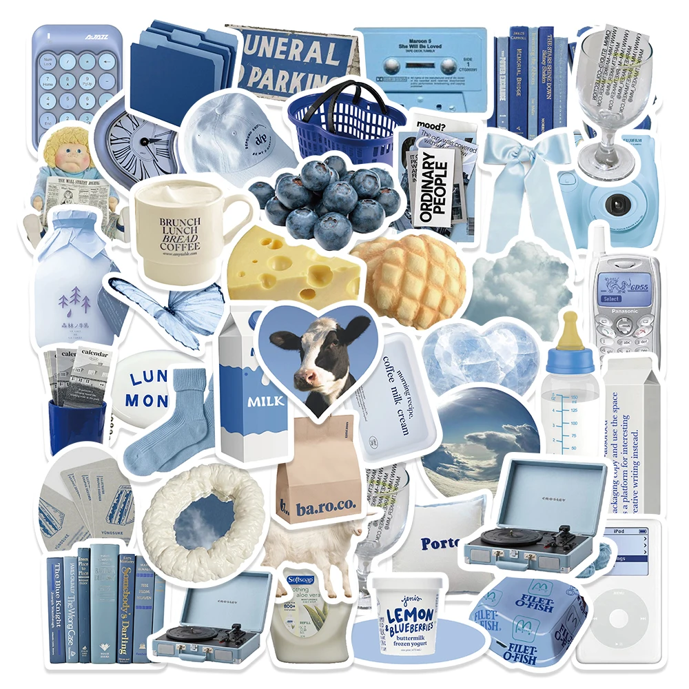 

10/60pcs Cute Cartoon Art Blue Aesthetic Stickers Graffiti Decals Laptop Phone Scrapbook Car Luggage Waterproof Kids Toy Sticker