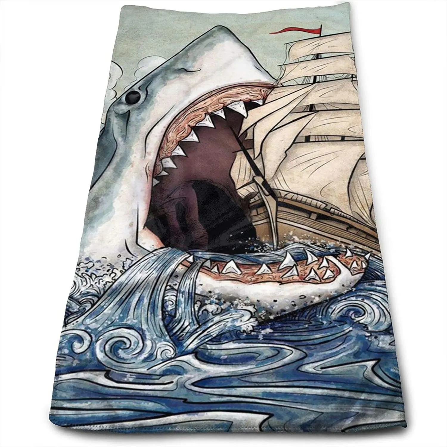 

Cartoon Fish Eating Ship in Ocean Sea Printed Quick Drying Towel