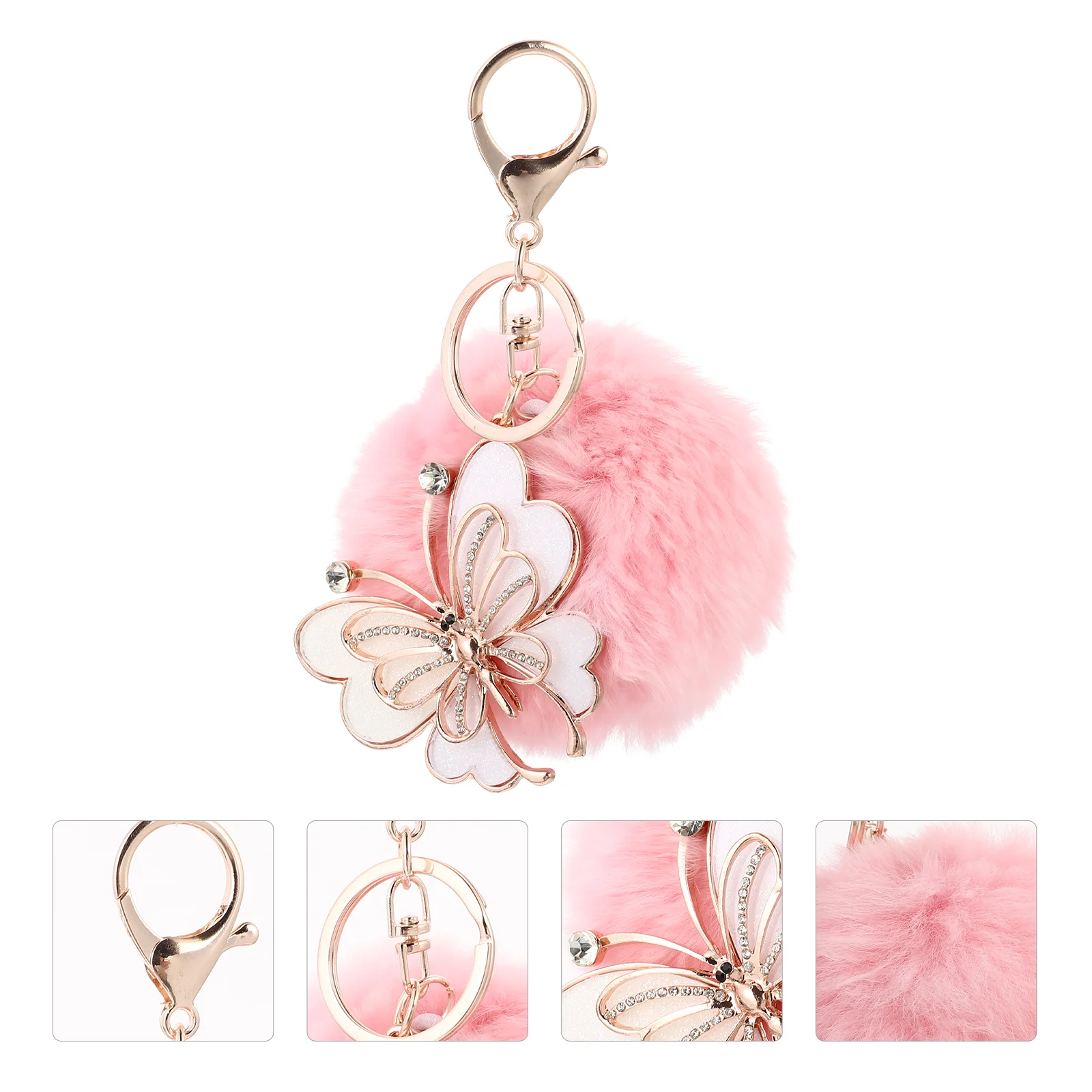 

Women's Backpack Purse Pom Key Ring Handbag Keychain Charm Keychains Car Keys Fluffy Rhinestones Pendant Hairball Fur