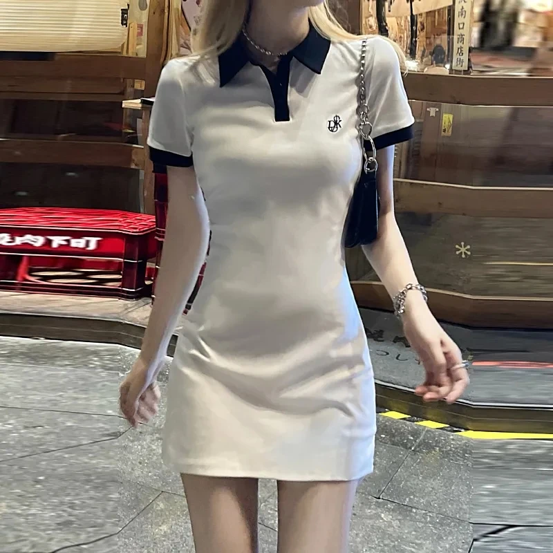 Женское платье-поло 2023 летнее цельное корейское студенческое мини-платье Y2K с
