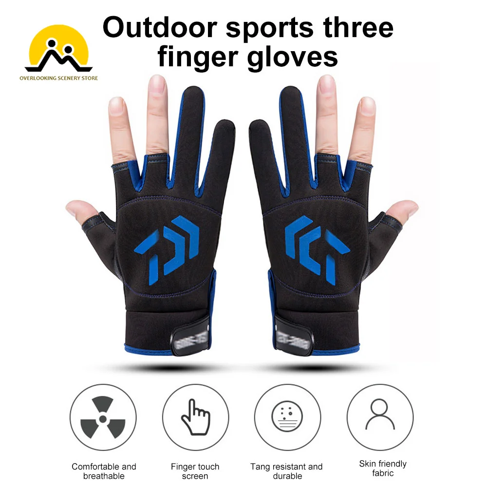 

1 Pair Fishing Gloves Outdoor Fishing Waterproof Anti-slip 3 Cut Finger Outdoor Sports Gloves Men Fish Equipment Accessories