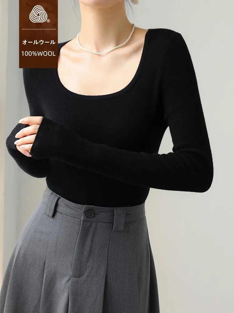 Камвольный флисовый пуловер с U-образным воротником Clavicle Essence вязаный женский