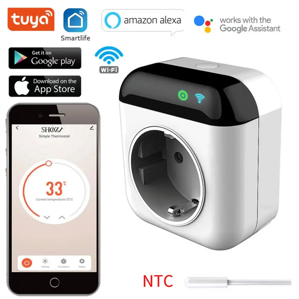 

Tuya Wifi Thermostat Plug Outlet Voice Control Thermostat Thermoregulator Smart Temperature Control System App Control 15a