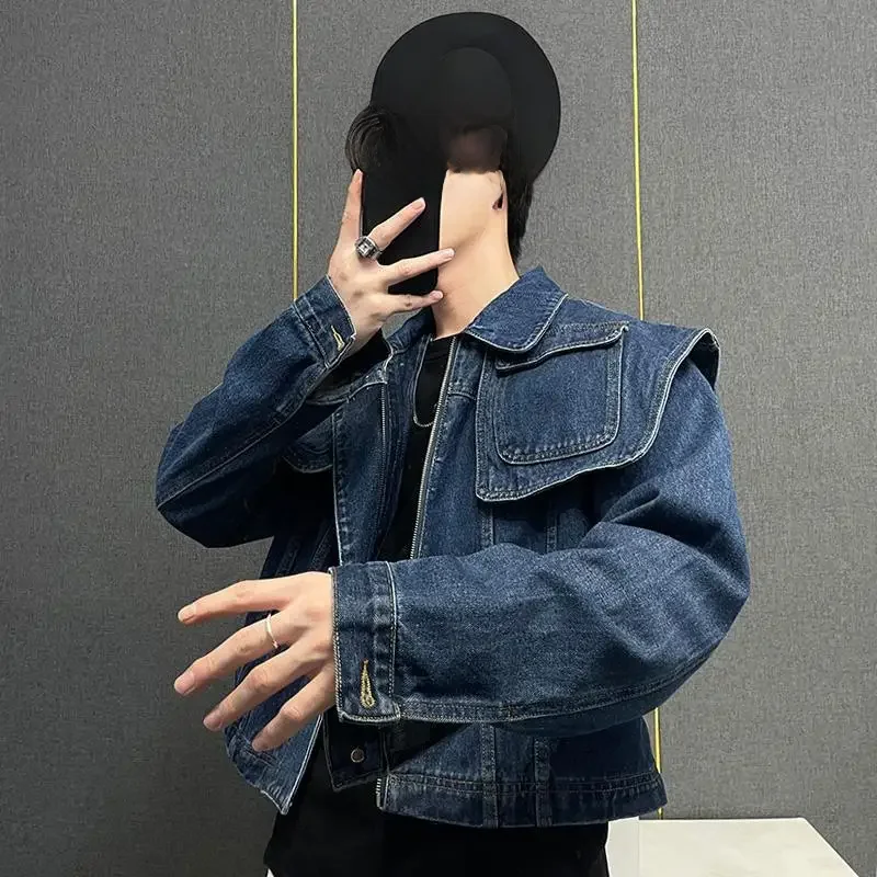 Осень/зима винтажная джинсовая куртка мужская укороченная конструкция