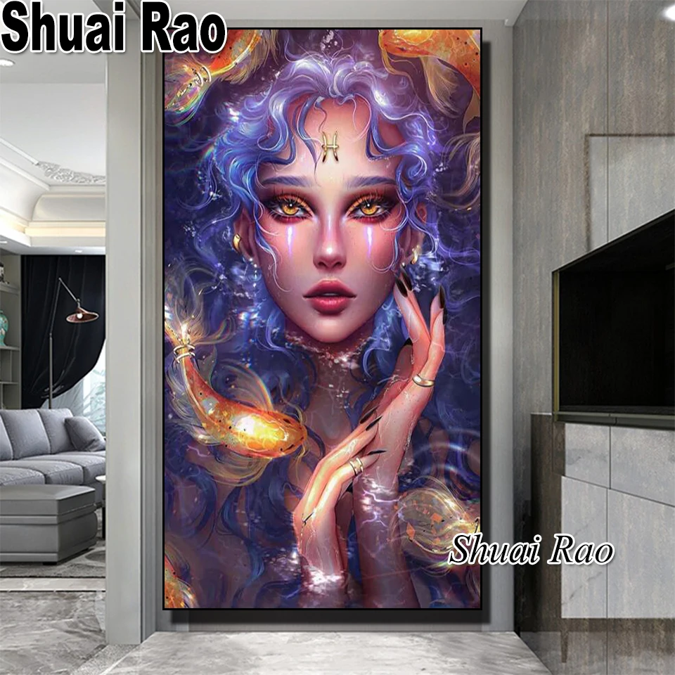

Картина из мозаики 5d «сделай сам» с изображением девушки из рыб, алмазная вышивка крестиком, картина для богини, большой подарок, 2024